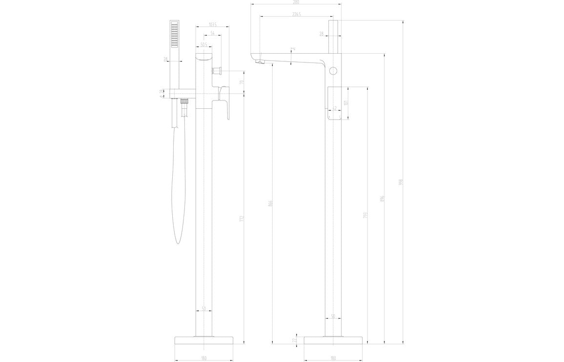 Abiro Floor Standing Bath Filler with Shower Mixer - Brass, Black, Chrome, Bronze