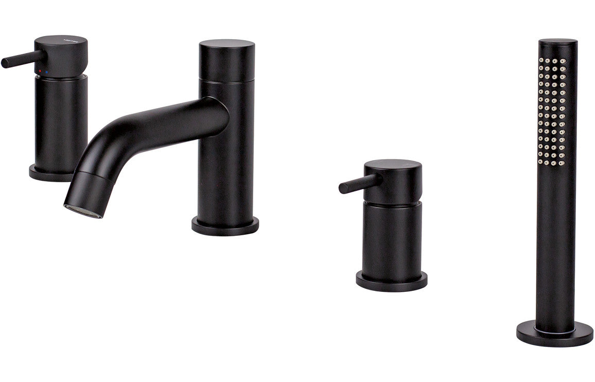 Maira Vema Premium 4-Hole Deck Mounted Bath/Shower Mixer - Black, Chrome
