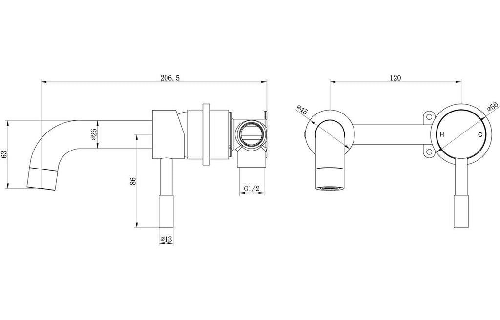Lash Wall Mounted Basin Mixer Tap - Brass, Black, Chrome, Bronze