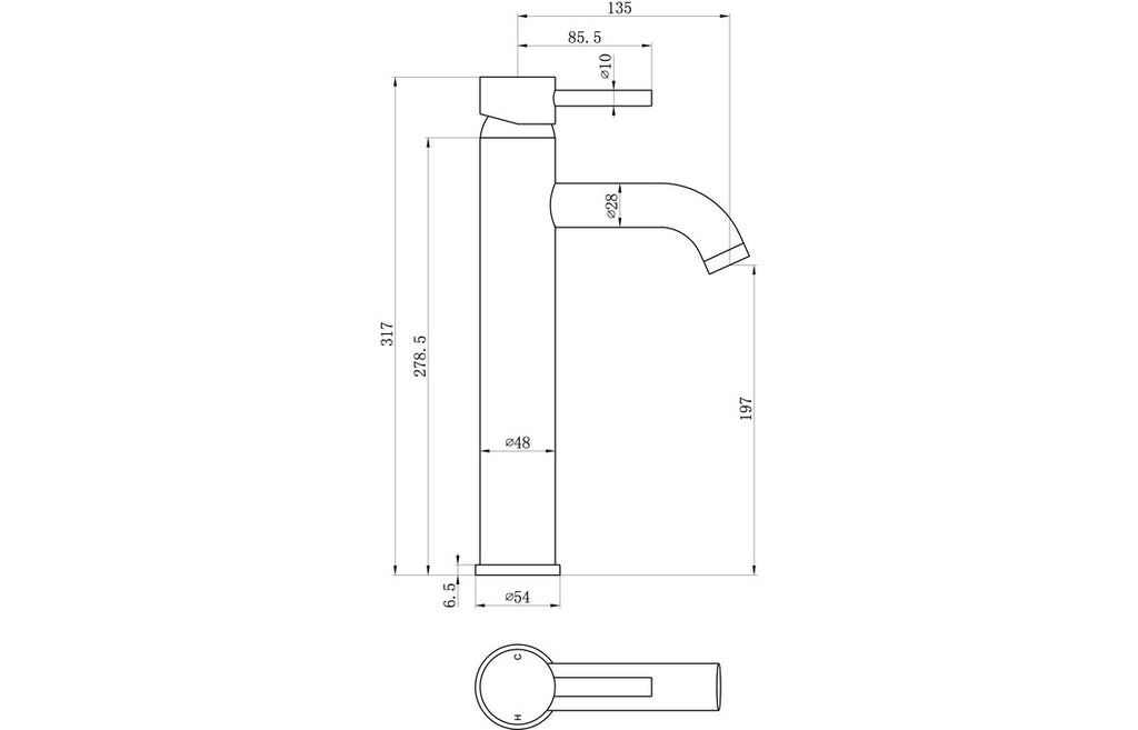 Lash Tall Basin Mixer Tap - Brass, Black, Chrome, Bronze