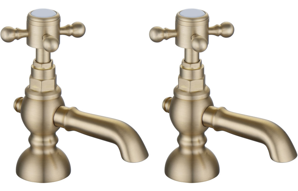 Kad Traditional Basin Pillar Taps - Chrome, Brushed Brass