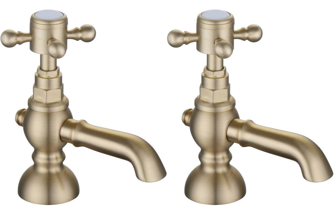Kad Traditional Basin Pillar Taps - Chrome, Brushed Brass