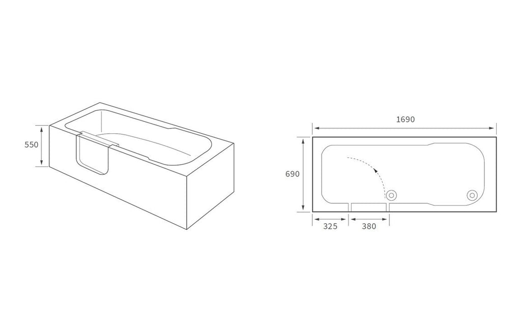Saral Easy Access Single Ended 1690x690x550mm Bath, 0TH  - Left/ Right Hand