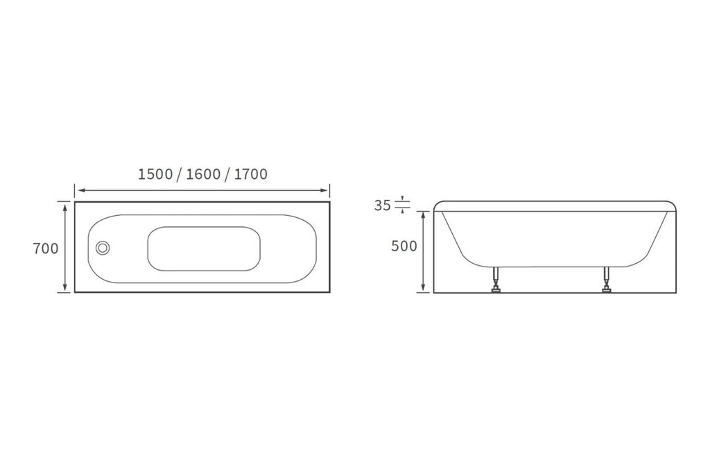Shen Steel Single Ended 1500/ 1600/ 1700 X 700 mm 2TH Bath & Legs