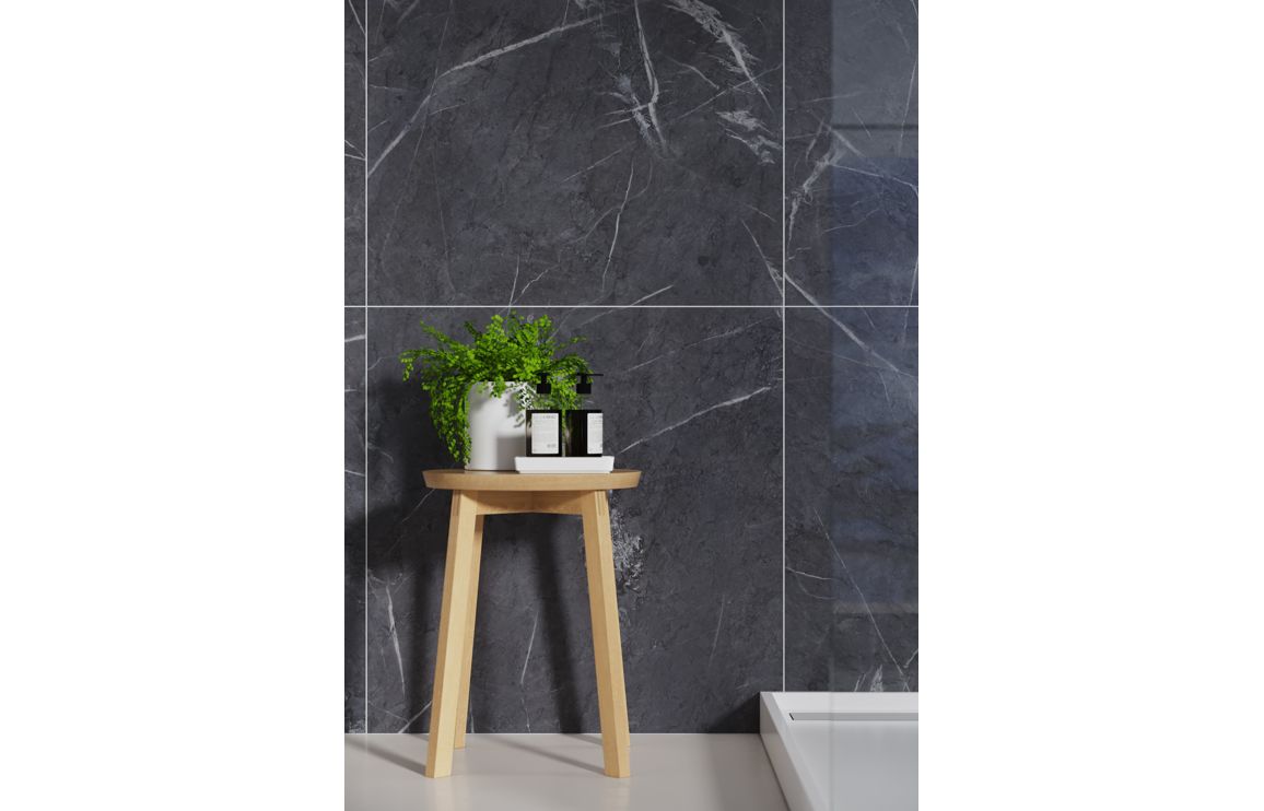 Black Marble Tile Effect Wall Panel - 2400 x 600 mm