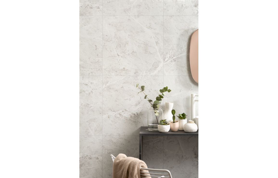 White Marble Tile Effect Wall Panel - 2400 x 600 mm