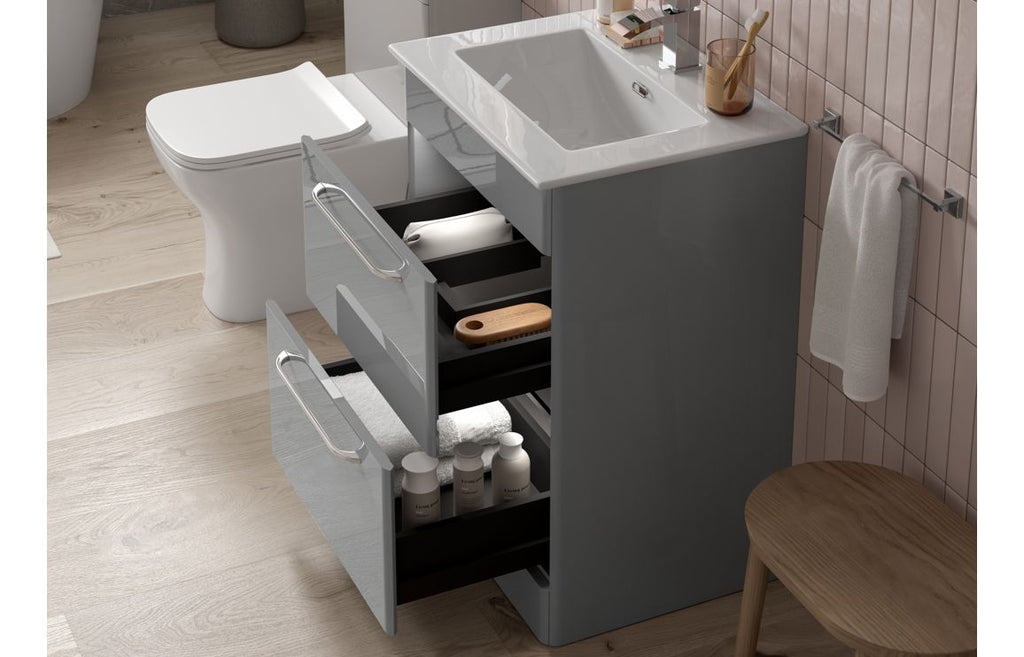 Devs 800mm Wall Hung Unit & Basin - Grey Gloss