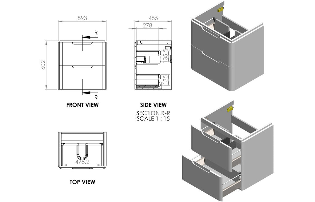 Gata 500/600/800mm Floorstanding/ Wall Hung Unit & Basin - Gloss White