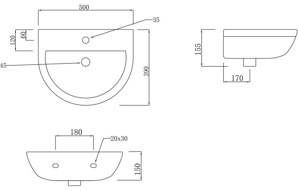 Rasna 500 X 390mm 1 Tap Hole Basin & Full Pedestal