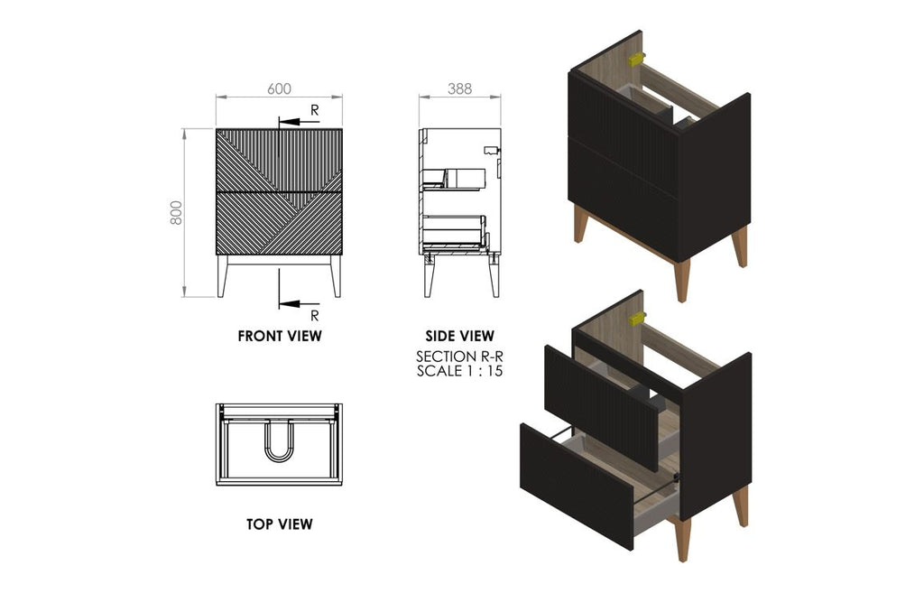 Teda 600/800mm Floorstanding Unit & Basin/ Worktop - Matt Graphite Grey