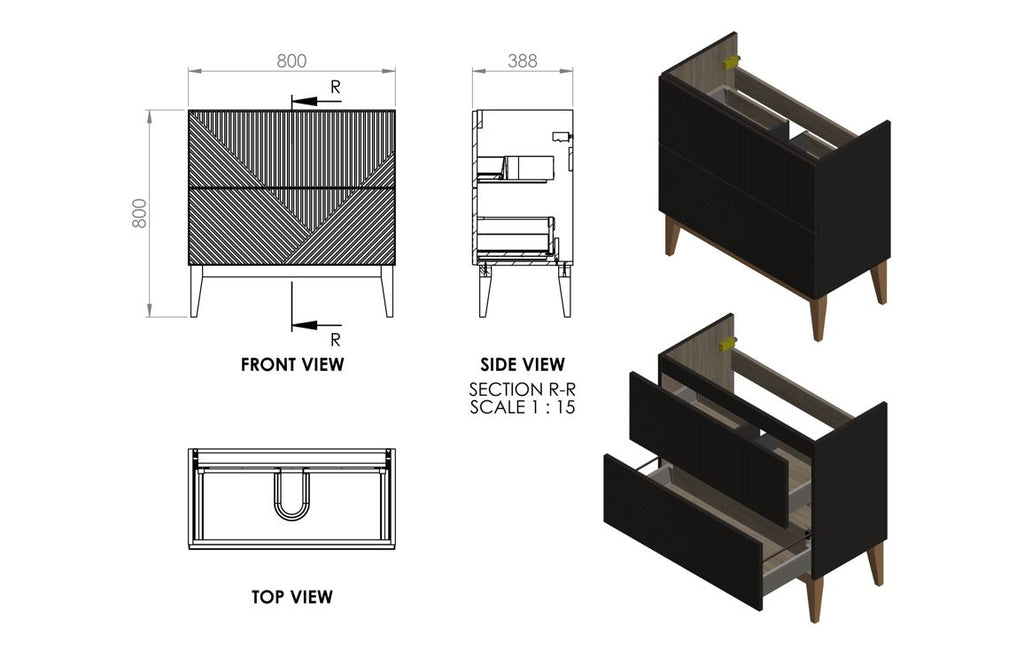Teda 600/800mm Floorstanding Unit & Basin/ Worktop - Matt Graphite Grey