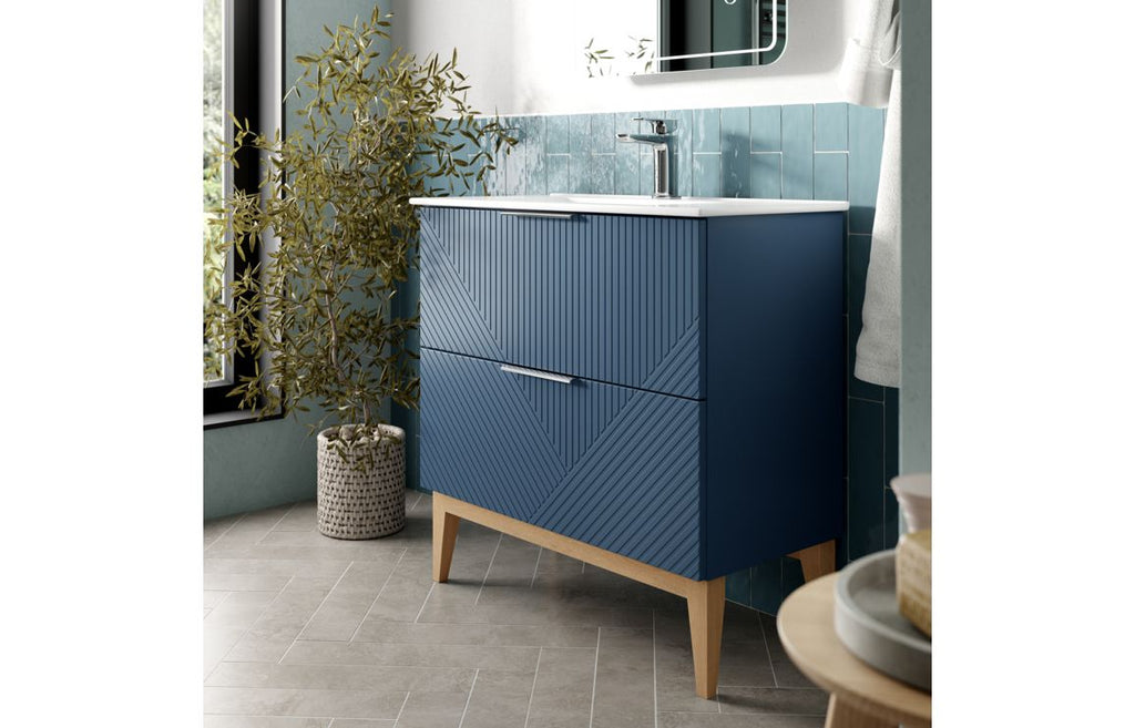 Teda 600/800mm Floorstanding Unit & Basin/ Worktop - Matt Smoke Blue