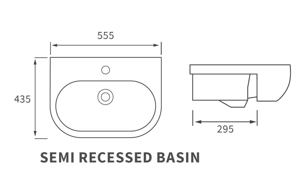 Dahlia 560 X 435mm 1 Tap Hole  Semi Recessed Basin
