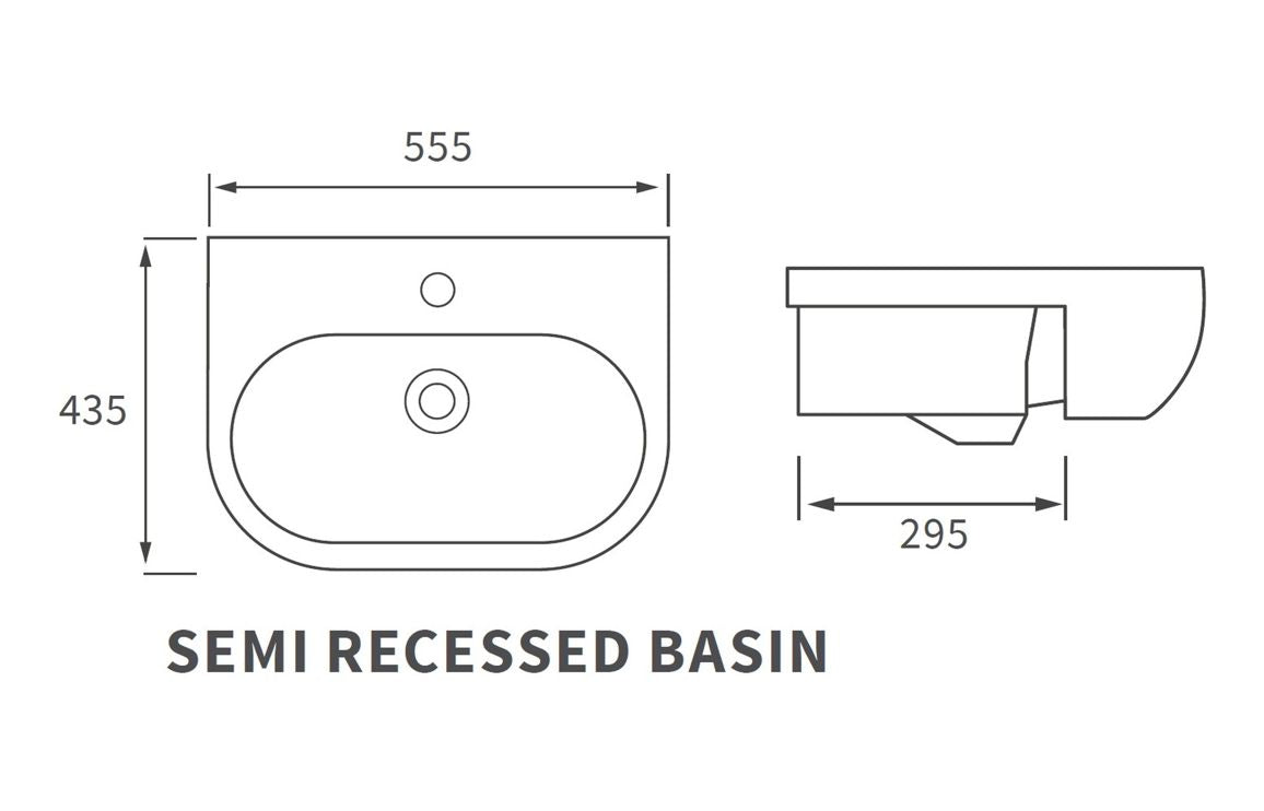 Dahlia 560 X 435mm 1 Tap Hole  Semi Recessed Basin