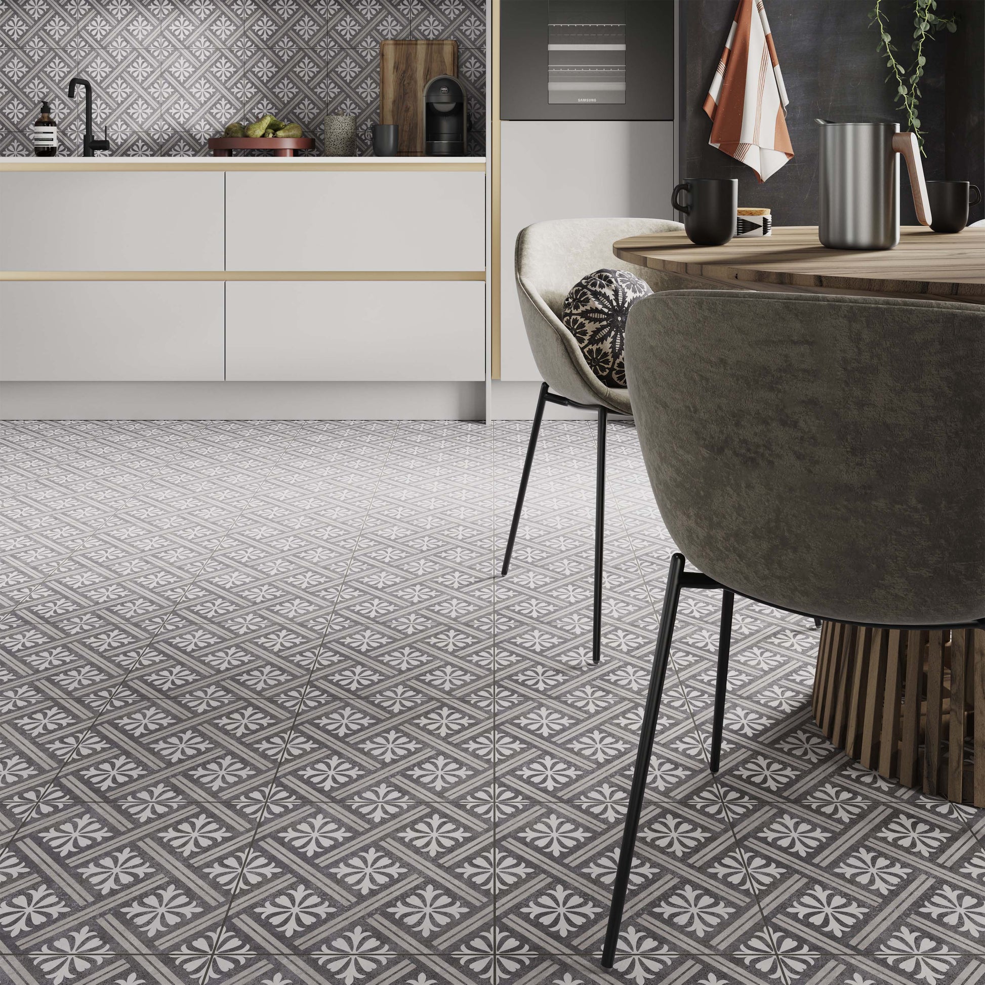 Myron Patterned Blue / Charcoal 335x335