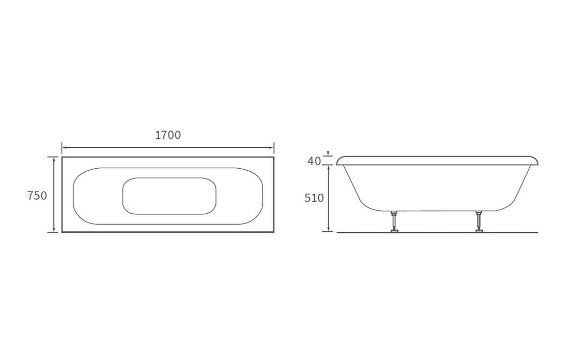 Marla Deluxe Square Double Ended 1700x750x550mm 0TH Bath with Legs