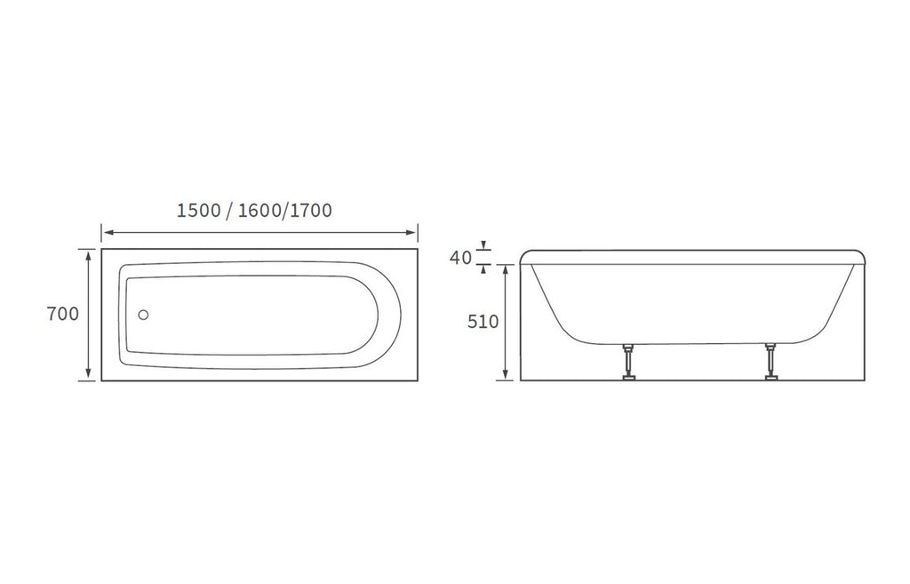 Hawai Round Single Ended 1500/ 1600/ 1700/1800 X 700/ 750/ 800 mm 0TH Bath & Legs