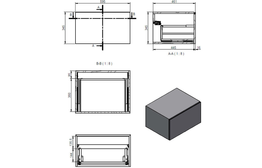 Agro 600/800mm Wall Hung Unit & Shelf - Grey Marble