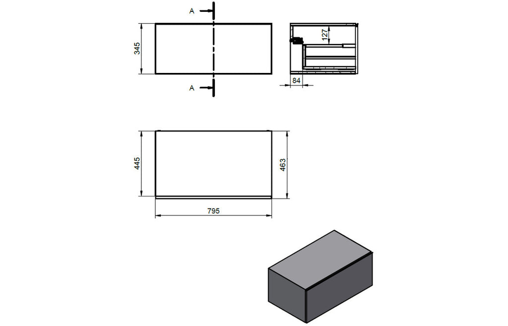 Agro 600/800mm Wall Hung Unit & Shelf - Grey Marble
