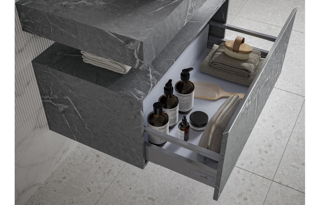 Agro 600/800mm Wall Hung Unit & Shelf - Grey Marble