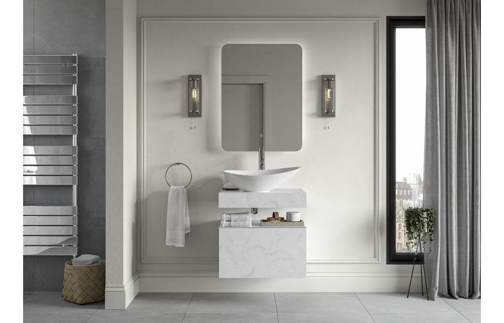 Agro 600/800mm Wall Hung Unit & Shelf - White Marble
