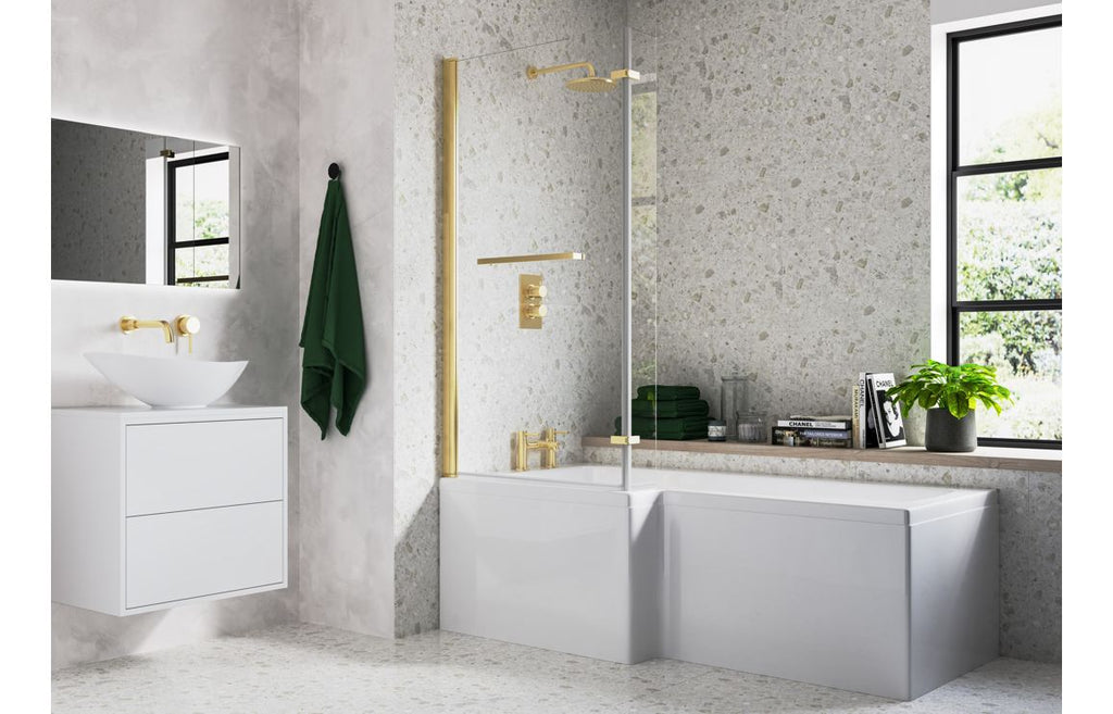 Bath Screen 815x1500mm L Shape (6mm) - Chrome, Black, Brass, Bronze