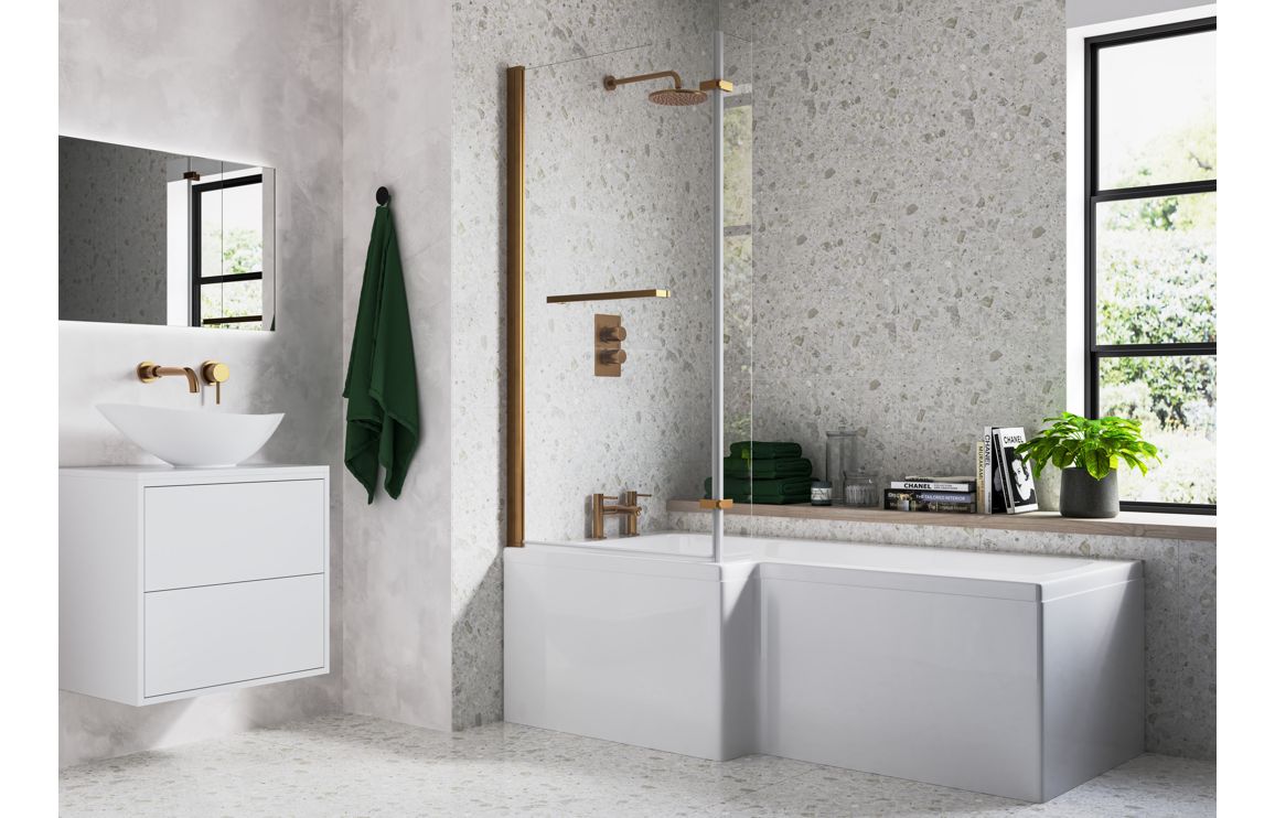 Tunde L Shape 1700x850 0TH Shower Bath Pack - Brushed Bronze