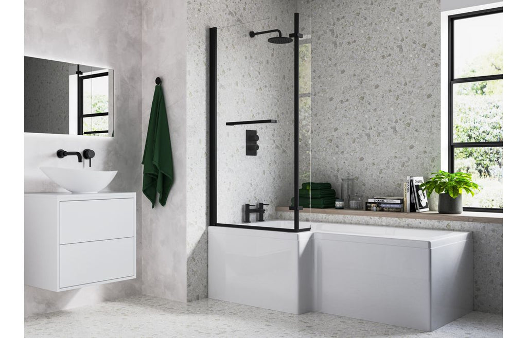 Bath Screen 815x1500mm L Shape (6mm) - Chrome, Black, Brass, Bronze