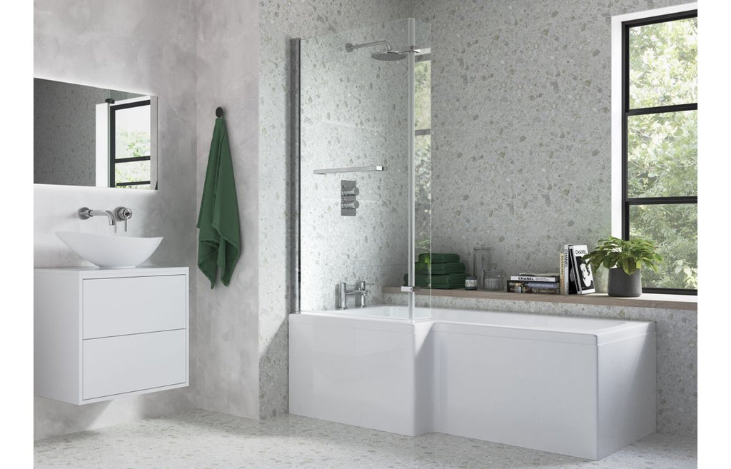 Bath Screen 815x1500mm L Shape (6mm) - Chrome, Black, Brass, Bronze