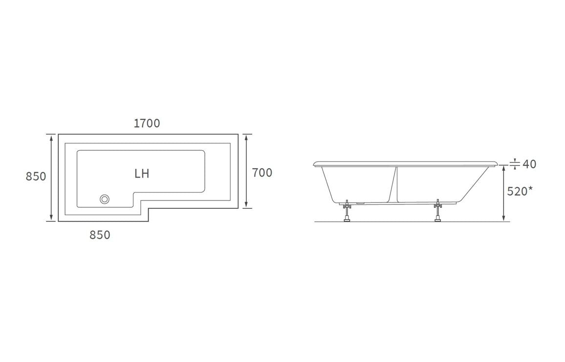 Tunde L Shape 1700x850 0TH Shower Bath Pack - Matt Black