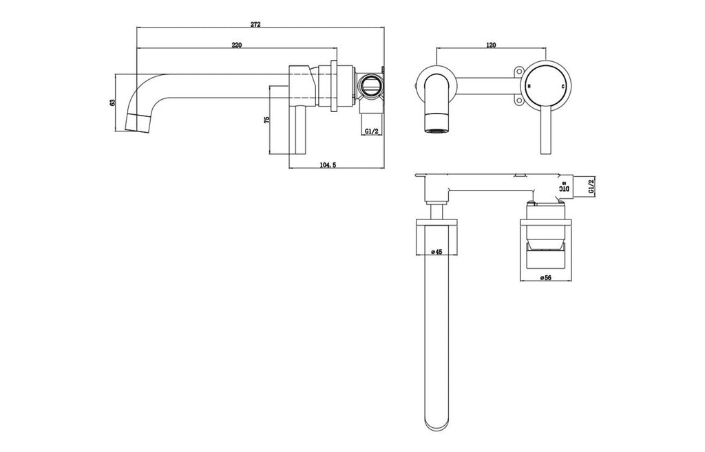 Lash Wall Mounted Basin Mixer Tap - Brass, Black, Chrome, Bronze