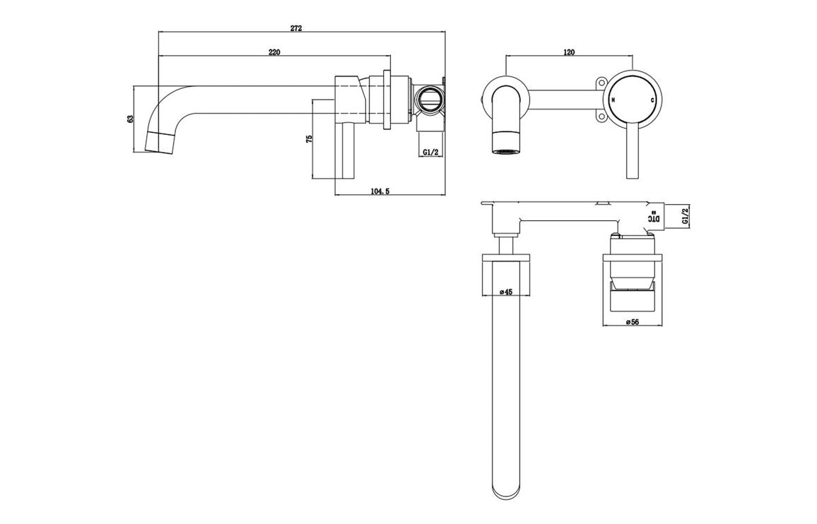 Lash Wall Mounted Basin Mixer Tap - Brass, Black, Chrome, Bronze
