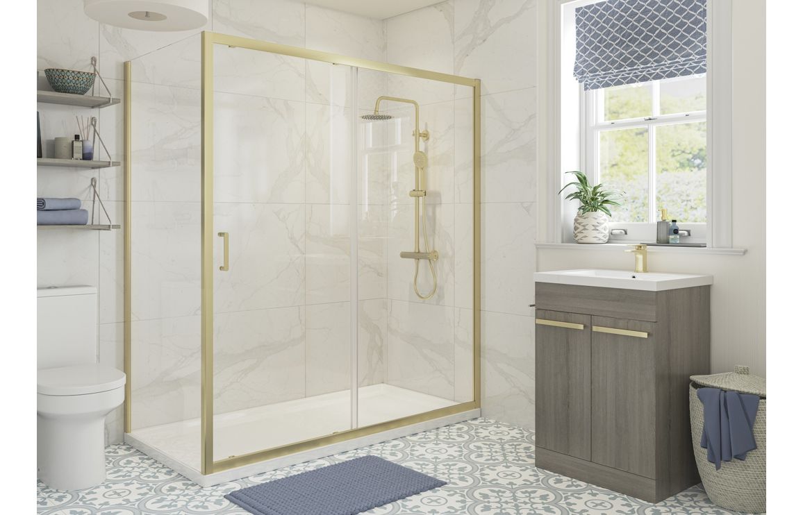 Lux Sliding Shower Door - Brushed Brass, Black, Chrome