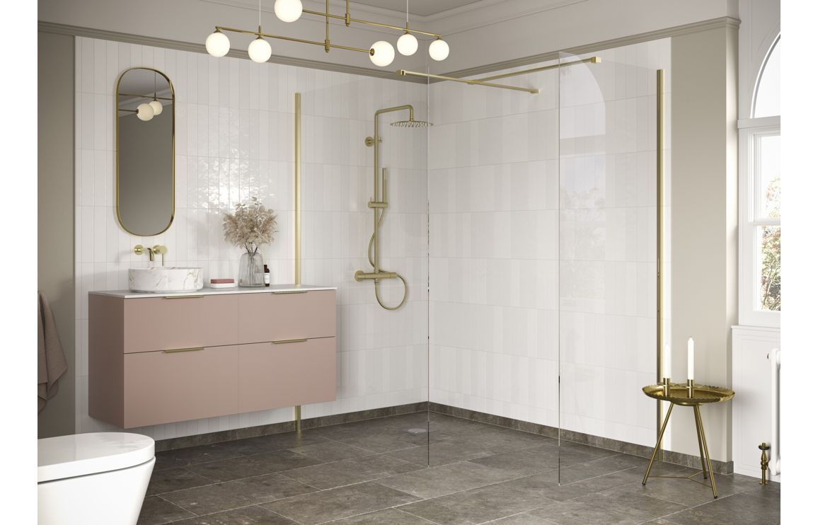 Diwa Plain Wetroom Side Panel with Arm - Black, Brass, Chrome, Bronze