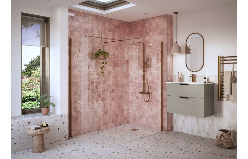 Diwa Plain Wetroom Side Panel with Arm - Black, Brass, Chrome, Bronze
