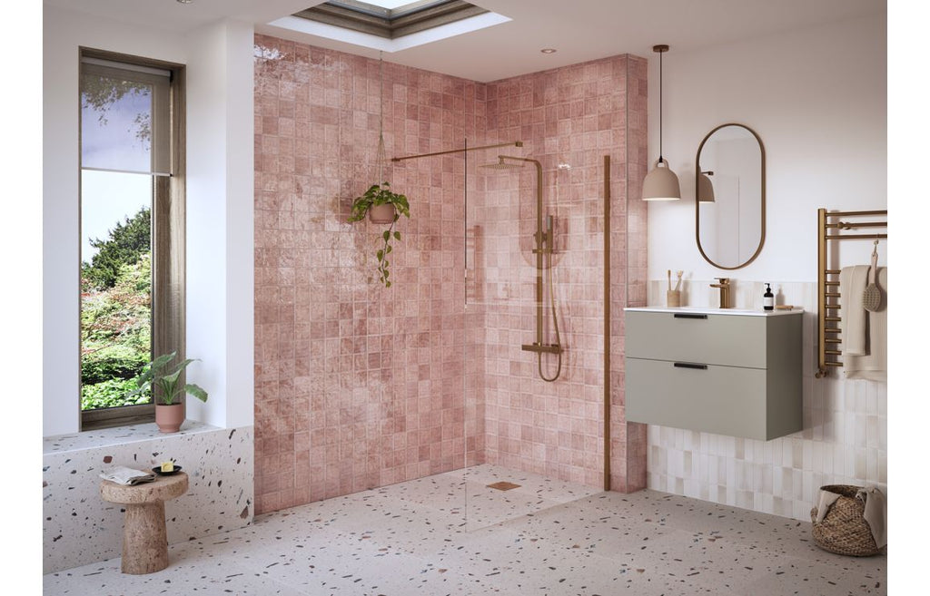 Diwa Plain Wetroom Panel with Arm Set - Black, Brass, Chrome, Bronze