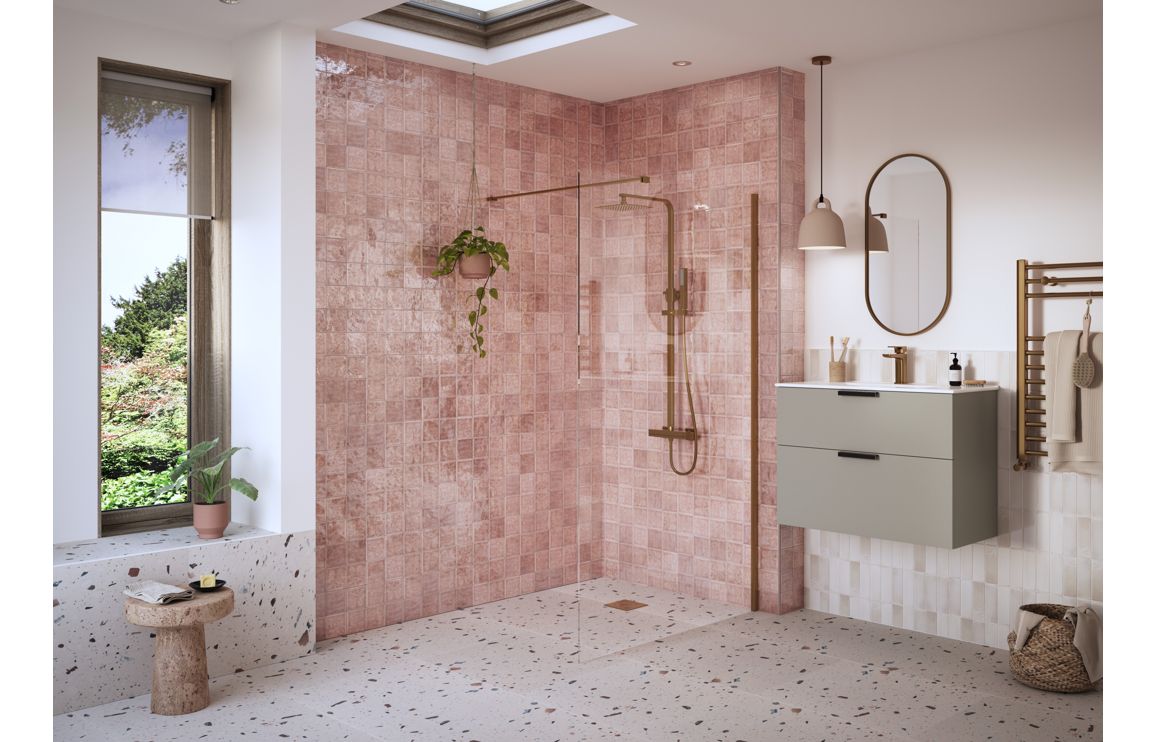 Diwa Plain Wetroom Panel with Arm Set - Black, Brass, Chrome, Bronze