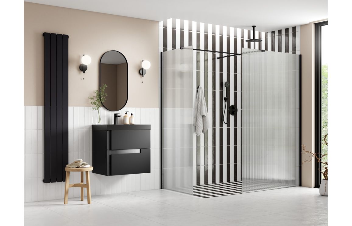Diwa Fluted Wetroom Panel with Side Panel Arm - Black, Brass, Chrome, Bronze