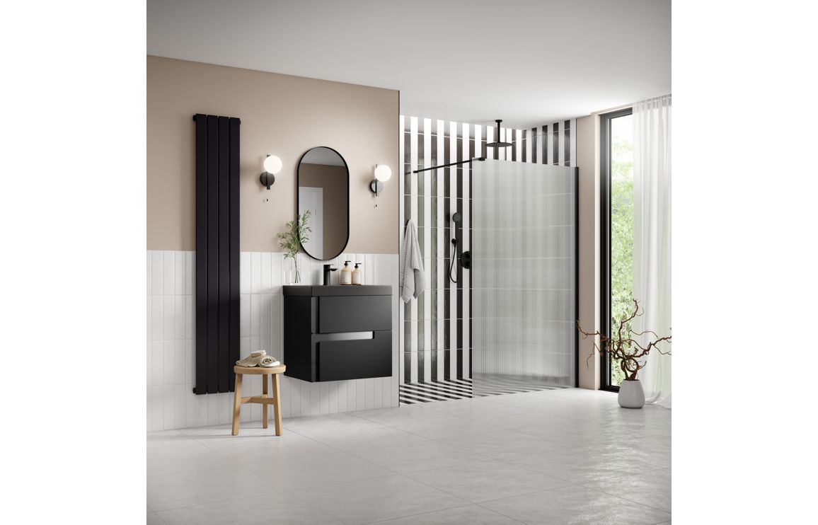 Diwa Fluted Wetroom Panel with Arm Set - Black, Brass, Chrome, Bronze