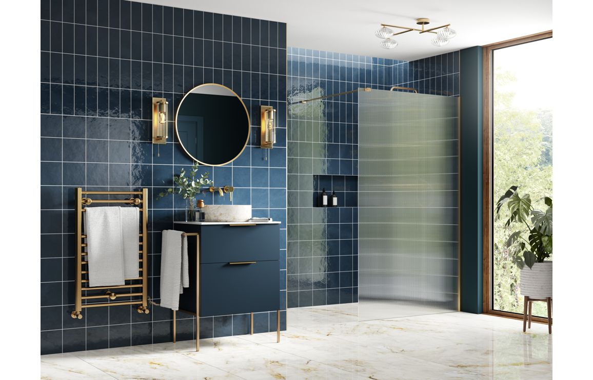 Diwa Fluted Wetroom Panel with Arm Set - Black, Brass, Chrome, Bronze
