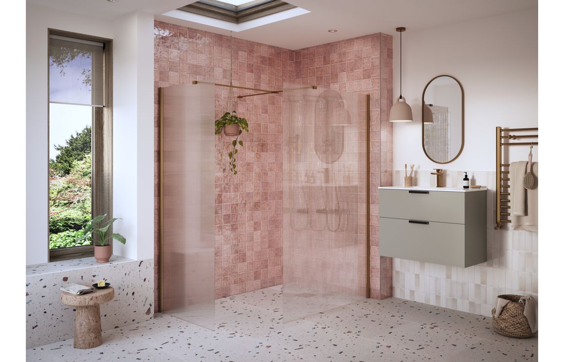 Diwa Fluted Wetroom Panel with Side Panel Arm - Black, Brass, Chrome, Bronze