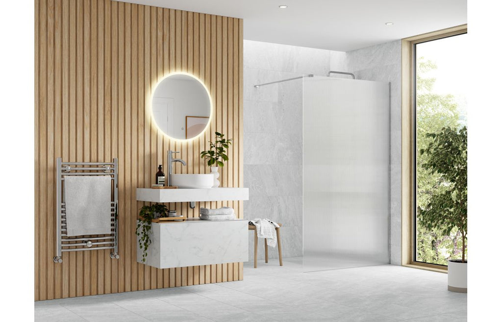 Diwa Fluted Wetroom Panel with Arm Set - Black, Brass, Chrome, Bronze