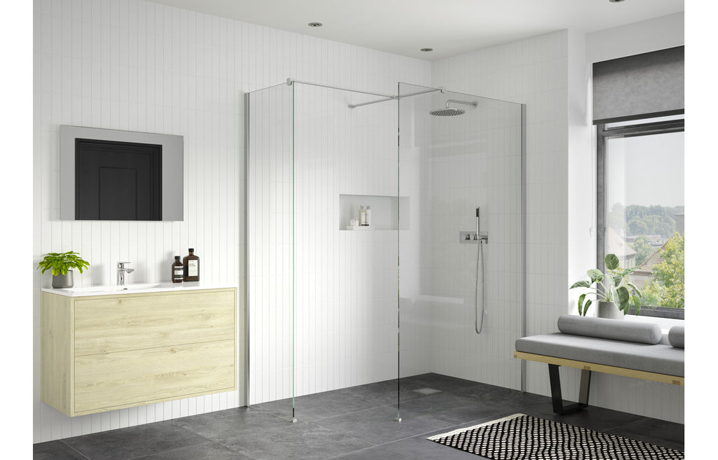 Diwa Plain Wetroom Side Panel with Arm - Black, Brass, Chrome, Bronze