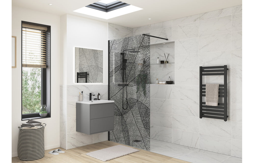 Diwa 1200mm Leaf Design Wetroom Panel - Black