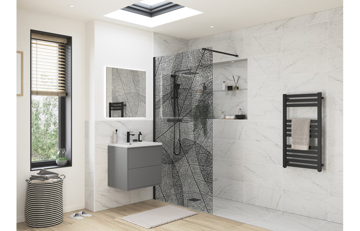 Diwa 1200mm Leaf Design Wetroom Panel - Black