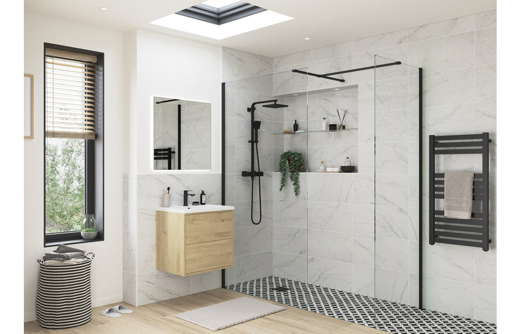 Diwa Plain Wetroom Side Panel with Arm - Black, Brass, Chrome, Bronze
