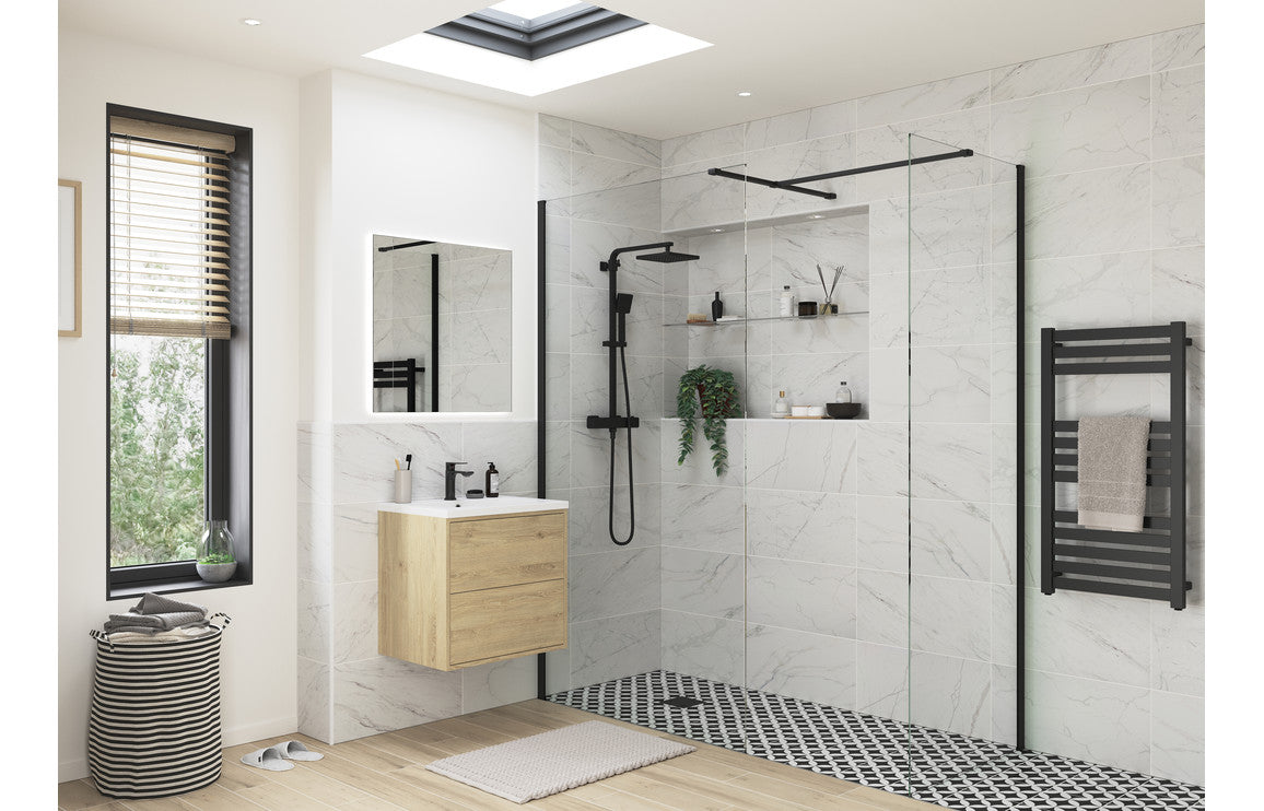 Diwa Plain Wetroom Side Panel with Arm - Black, Brass, Chrome, Bronze