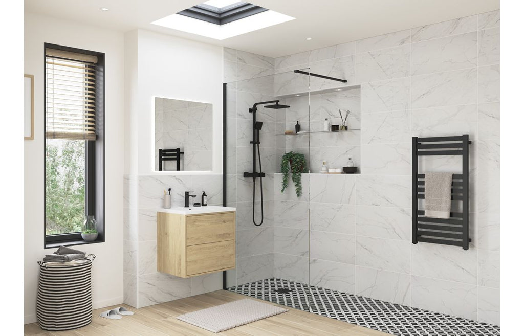 Diwa Plain Wetroom Panel with Arm Set - Black, Brass, Chrome, Bronze