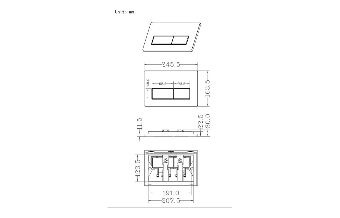 Rectangle Push Button Flushplate - Chrome, Black, Bronze, Brass, White
