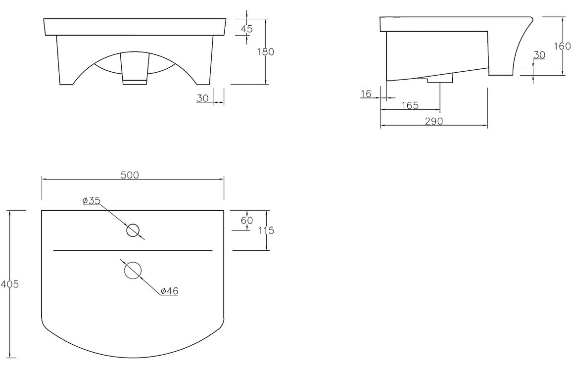 Madiz 500 X 400mm 1 Tap Hole Semi Recessed Basin
